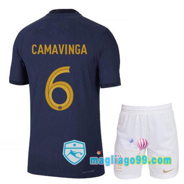 Magliago - Passione Maglie Thai Affidabili Basso Costo Online Shop | Nazionale Maglia Calcio Francia (CAMAVINGA 6) Bambino Prima Blu Royal 2022/2023