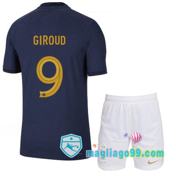 Magliago - Passione Maglie Thai Affidabili Basso Costo Online Shop | Nazionale Maglia Calcio Francia (GIROUD 9) Bambino Prima Blu Royal 2022/2023