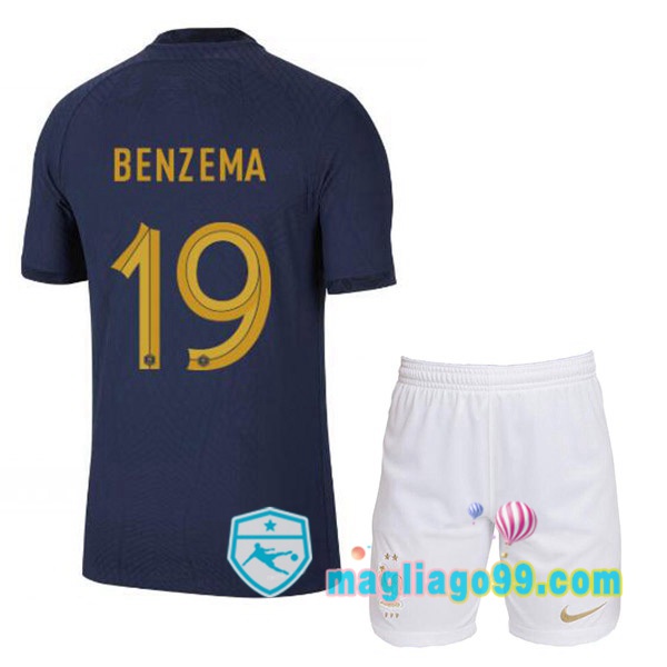 Magliago - Passione Maglie Thai Affidabili Basso Costo Online Shop | Nazionale Maglia Calcio Francia (BENZEMA 19) Bambino Prima Blu Royal 2022/2023