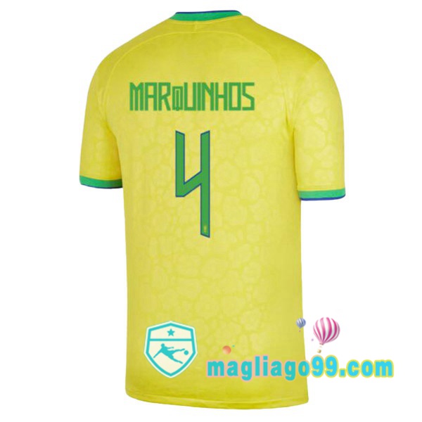 Magliago - Passione Maglie Thai Affidabili Basso Costo Online Shop | Nazionale Maglia Calcio Brasile (MARQUINHOS 4) Prima Giallo 2022/2023