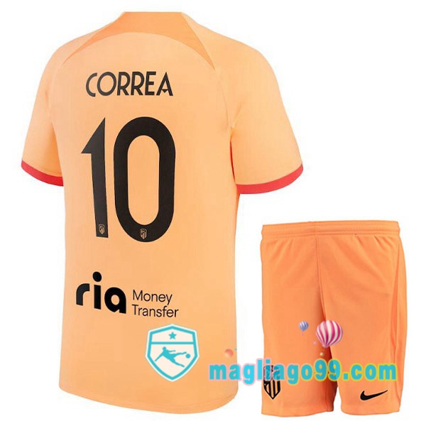 Magliago - Passione Maglie Thai Affidabili Basso Costo Online Shop | Maglia Atletico Madrid (CORREA 10) Bambino Terza Arancione 2022/2023