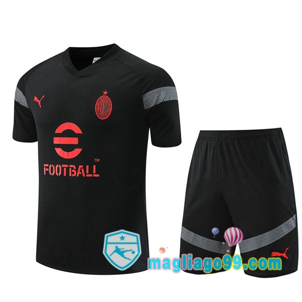 Magliago - Passione Maglie Thai Affidabili Basso Costo Online Shop | Tuta Maglie Allenamento AC Milan + Shorts Nero 2022/2023