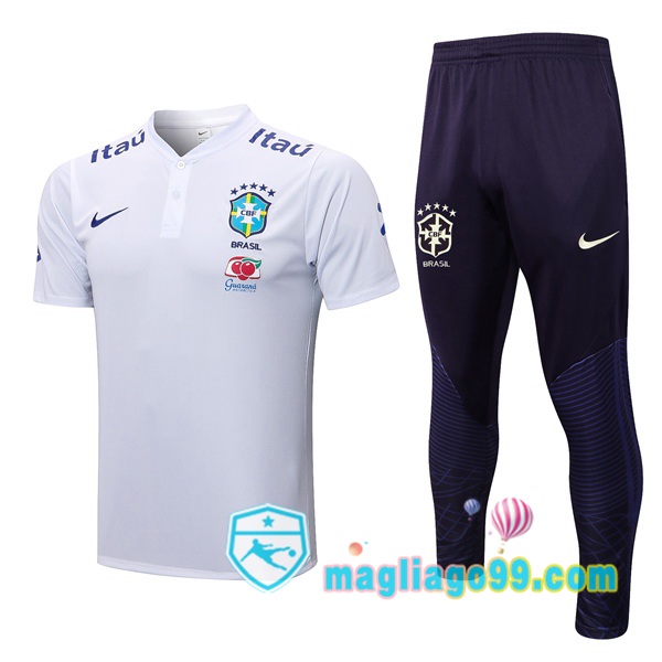 Magliago - Passione Maglie Thai Affidabili Basso Costo Online Shop | Brasile Polo Maglia Uomo + Pantaloni Bianco 2022/2023