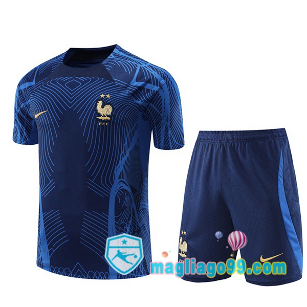 Magliago - Passione Maglie Thai Affidabili Basso Costo Online Shop | Tuta Maglie Allenamento Francia + Shorts Blu 2022/2023