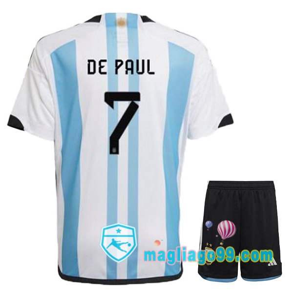 Magliago - Passione Maglie Thai Affidabili Basso Costo Online Shop | Nazionale Maglia Calcio Argentina (DE PAUL 7) Bambino Prima Blu Bianco 2022/2023