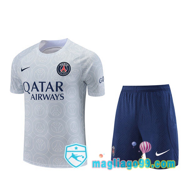 Magliago - Passione Maglie Thai Affidabili Basso Costo Online Shop | Tuta Maglie Allenamento Paris PSG + Shorts Grigio 2022/2023