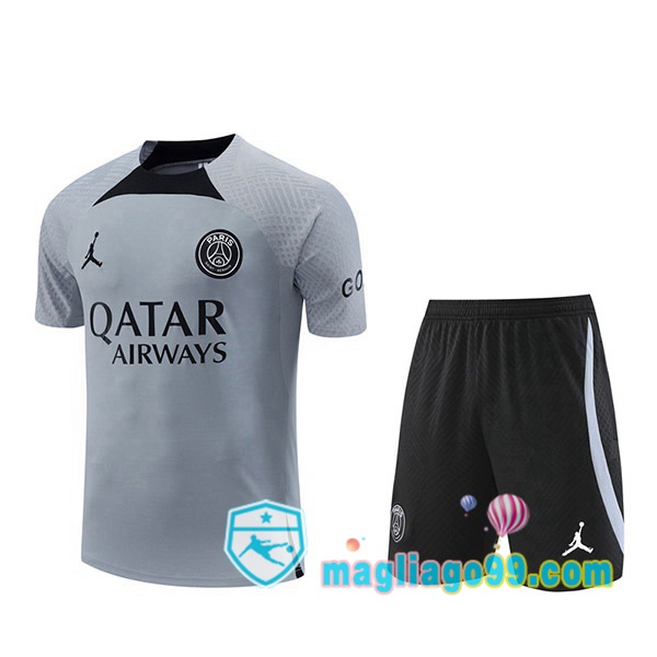 Magliago - Passione Maglie Thai Affidabili Basso Costo Online Shop | Tuta Maglie Allenamento Paris PSG + Shorts Grigio 2022/2023