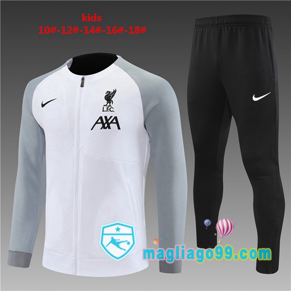 Magliago - Passione Maglie Thai Affidabili Basso Costo Online Shop | Giacca Da Allenamento FC Liverpool Bambino Bianco Grigio 2022/2023
