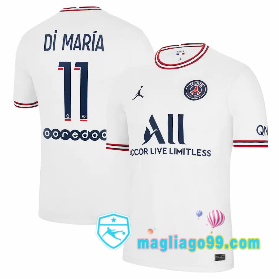 Magliago - Passione Maglie Thai Affidabili Basso Costo Online Shop | Maglia Jordan Paris PSG (Di Maria 11) Donna Quattro Bianco 2021/2022