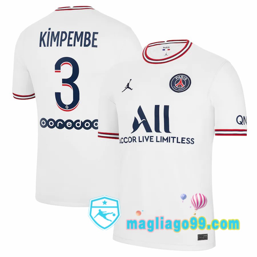 Magliago - Passione Maglie Thai Affidabili Basso Costo Online Shop | Maglia Jordan Paris PSG (Kimpembe 3) Donna Quattro Bianco 2021/2022