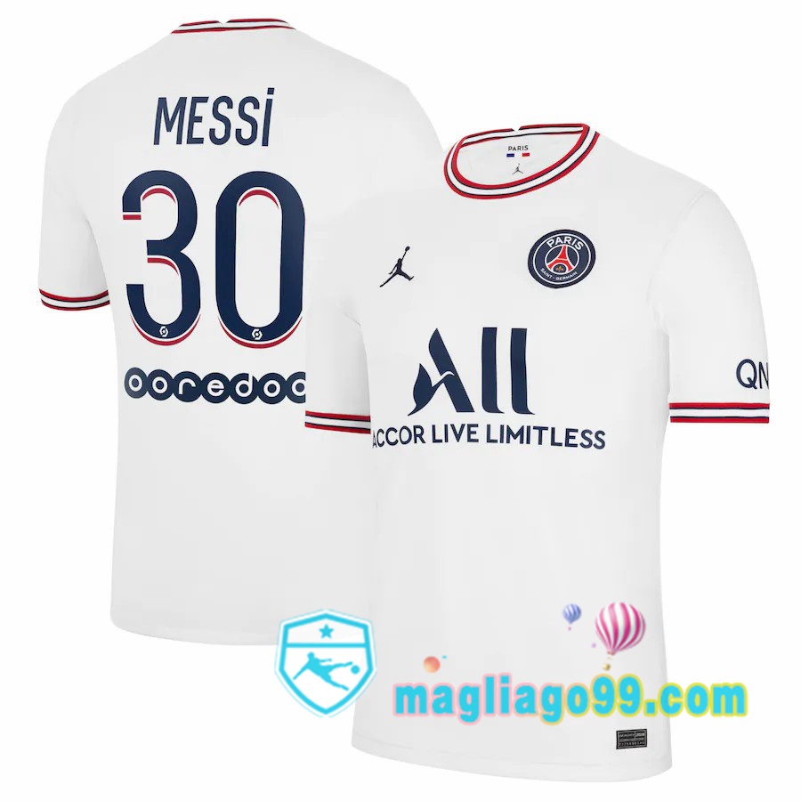Magliago - Passione Maglie Thai Affidabili Basso Costo Online Shop | Maglia Jordan Paris PSG (Messi 30) Donna Quattro Bianco 2021/2022