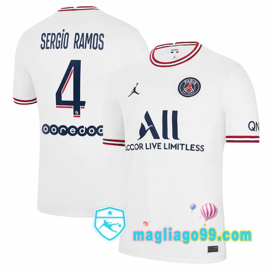 Magliago - Passione Maglie Thai Affidabili Basso Costo Online Shop | Maglia Jordan Paris PSG (Sergio Ramos 4) Donna Quattro Bianco 2021/2022