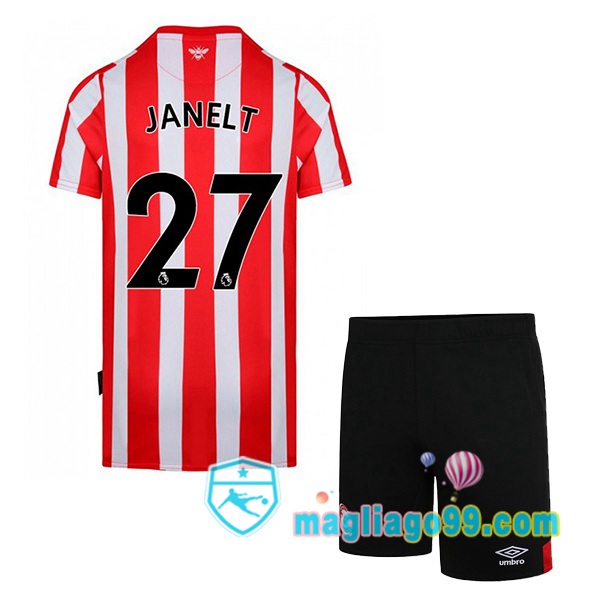 Magliago - Passione Maglie Thai Affidabili Basso Costo Online Shop | Maglia Calcio Brentford FC (JANELT 27) Bambino Prima Rosso Bianco 2022/2023