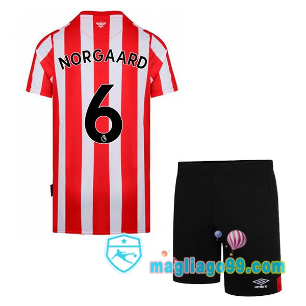 Magliago - Passione Maglie Thai Affidabili Basso Costo Online Shop | Maglia Calcio Brentford FC (NORGAARD 6) Bambino Prima Rosso Bianco 2022/2023