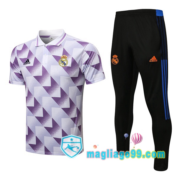 Magliago - Passione Maglie Thai Affidabili Basso Costo Online Shop | Real Madrid Polo Maglia Uomo + Pantaloni Bianco Porpora 2022/2023