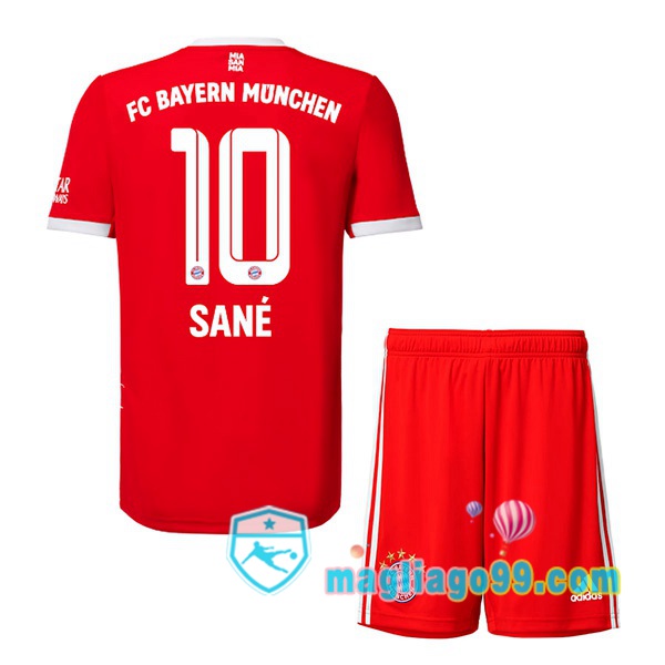 Magliago - Passione Maglie Thai Affidabili Basso Costo Online Shop | Maglia Bayern Monaco （Sané 10） Bambino Prima Rosso 2022/2023