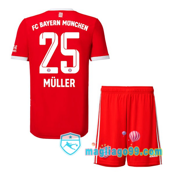 Magliago - Passione Maglie Thai Affidabili Basso Costo Online Shop | Maglia Bayern Monaco （Müller 25） Bambino Prima Rosso 2022/2023
