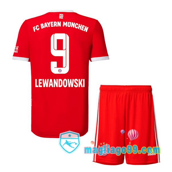 Magliago - Passione Maglie Thai Affidabili Basso Costo Online Shop | Maglia Bayern Monaco （Lewandowski 9） Bambino Prima Rosso 2022/2023