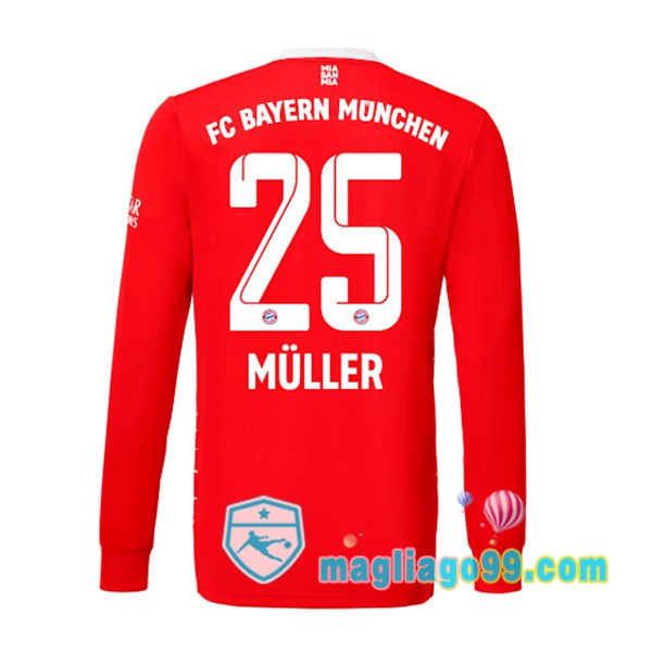 Magliago - Passione Maglie Thai Affidabili Basso Costo Online Shop | Maglia Bayern Monaco （Müller 25） Prima Maniche Lunghe Rosso 2022/2023