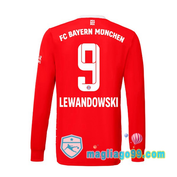 Magliago - Passione Maglie Thai Affidabili Basso Costo Online Shop | Maglia Bayern Monaco （Lewandowski 9） Prima Maniche Lunghe Rosso 2022/2023
