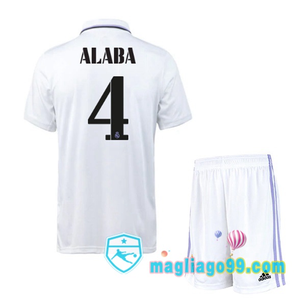 Magliago - Passione Maglie Thai Affidabili Basso Costo Online Shop | Maglia Real Madrid (Alaba 4) Bambino Prima Bianco 2022/2023