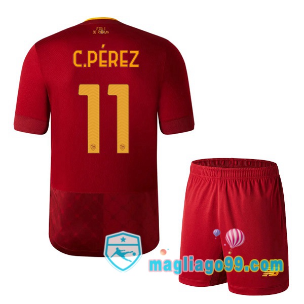 Magliago - Passione Maglie Thai Affidabili Basso Costo Online Shop | Maglia AS Roma (C.PÉREZ 11) Bambino Prima Rosso 2022/2023