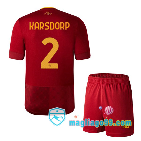 Magliago - Passione Maglie Thai Affidabili Basso Costo Online Shop | Maglia AS Roma (KARSDORP 2) Bambino Prima Rosso 2022/2023
