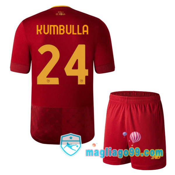 Magliago - Passione Maglie Thai Affidabili Basso Costo Online Shop | Maglia AS Roma (KUMBULLA 24) Bambino Prima Rosso 2022/2023