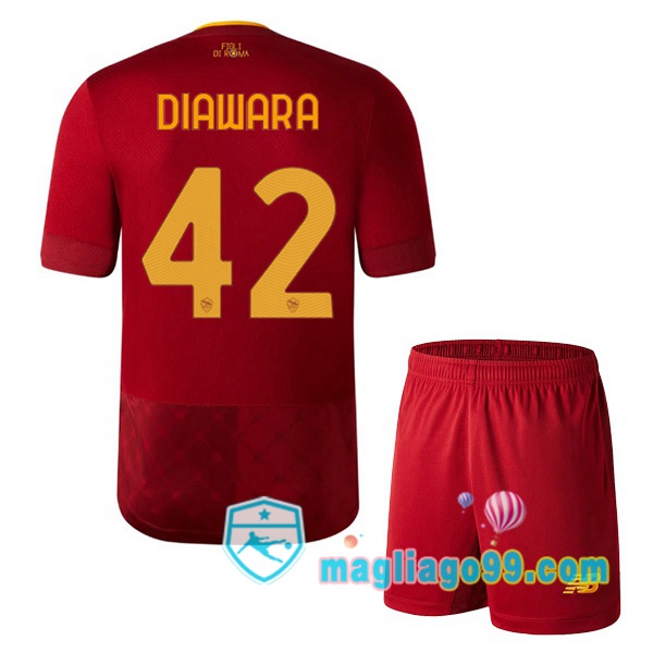 Magliago - Passione Maglie Thai Affidabili Basso Costo Online Shop | Maglia AS Roma (DIAWARA 42) Bambino Prima Rosso 2022/2023