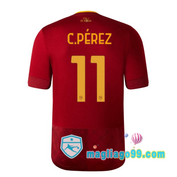 Magliago - Passione Maglie Thai Affidabili Basso Costo Online Shop | Maglia AS Roma (C.PÉREZ 11) Prima Rosso 2022/2023