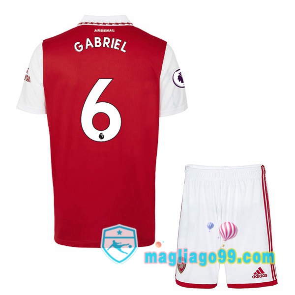 Magliago - Passione Maglie Thai Affidabili Basso Costo Online Shop | Maglia Calcio Arsenal (GABRIEL 6) Bambino Prima Rosso Bianco 2022/2023