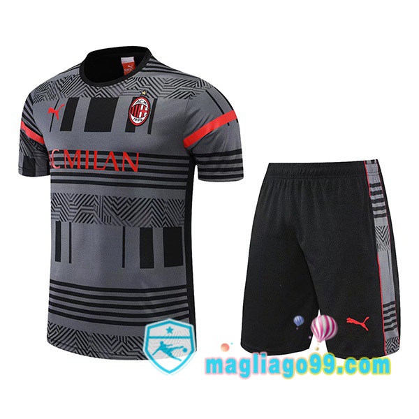 Magliago - Passione Maglie Thai Affidabili Basso Costo Online Shop | Tuta Maglie Allenamento AC Milan + Shorts Grigio 2022/2023