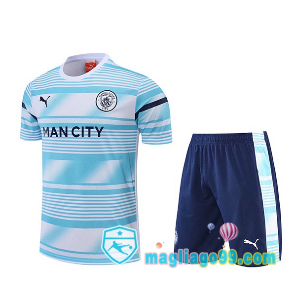 Magliago - Passione Maglie Thai Affidabili Basso Costo Online Shop | Tuta Maglie Allenamento Manchester City + Shorts Bianco Blu 2022/2023