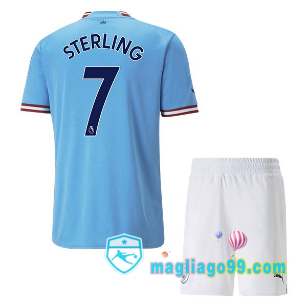 Magliago - Passione Maglie Thai Affidabili Basso Costo Online Shop | Maglia Calcio Manchester City (Raheem Sterling 7) Bambino Prima Blu 2022/2023