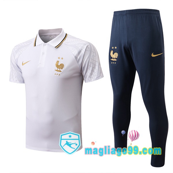 Magliago - Passione Maglie Thai Affidabili Basso Costo Online Shop | Francia Polo Maglia Uomo + Pantaloni Bianco 2022/2023