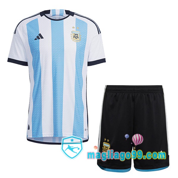 Magliago - Passione Maglie Thai Affidabili Basso Costo Online Shop | Nazionale Maglia Calcio Argentina Bambino Prima Blu Bianco Coppa del Mondo 2022