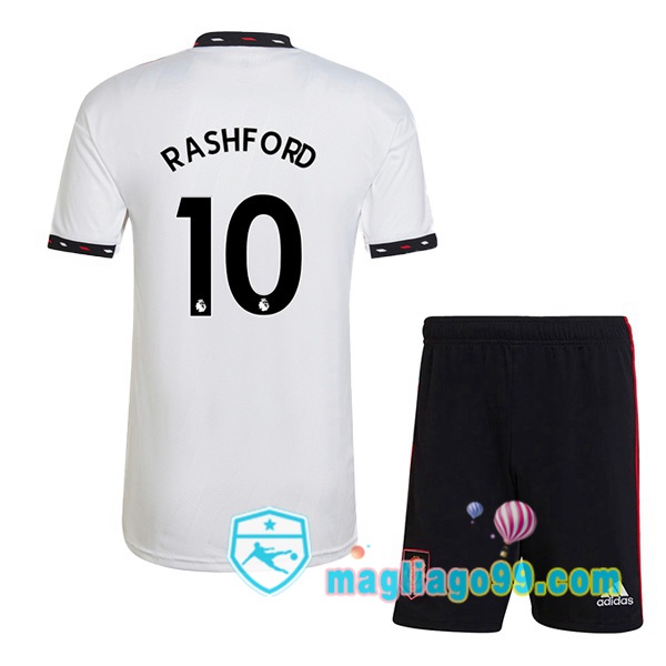 Magliago - Passione Maglie Thai Affidabili Basso Costo Online Shop | Maglia Manchester United (RASHFORD 10) Bambino Seconda Bianco 2022/2023