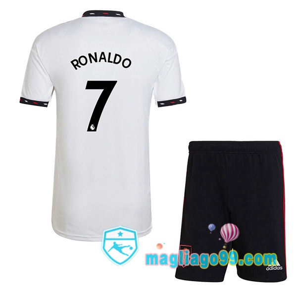 Magliago - Passione Maglie Thai Affidabili Basso Costo Online Shop | Maglia Manchester United (RONALDO 7) Bambino Seconda Bianco 2022/2023