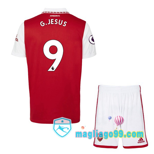 Magliago - Passione Maglie Thai Affidabili Basso Costo Online Shop | Maglia Arsenal (G.JESUS 9) Bambino Prima Rosso Bianco 2022/2023