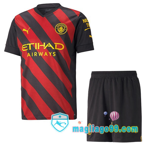 Magliago - Passione Maglie Thai Affidabili Basso Costo Online Shop | Maglia Manchester City Bambino Seconda Rosso Nero 2022/2023