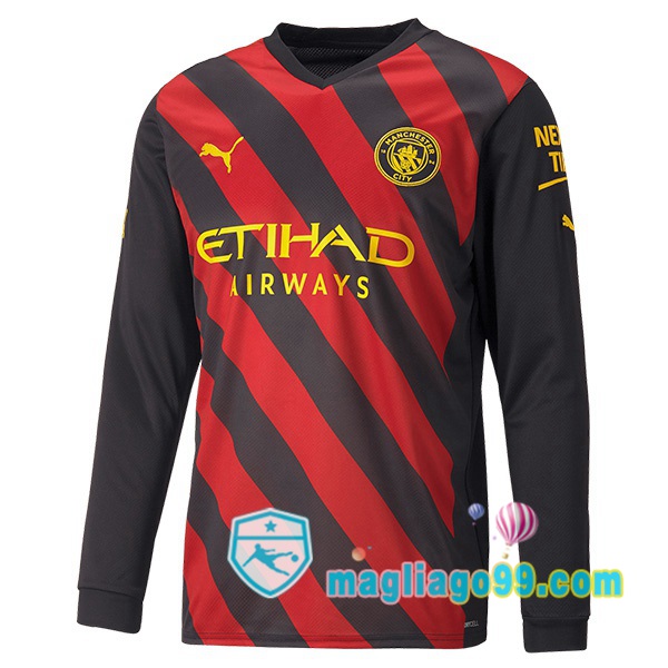 Magliago - Passione Maglie Thai Affidabili Basso Costo Online Shop | Maglia Manchester City Seconda Maniche Lunghe Rosso Nero 2022/2023