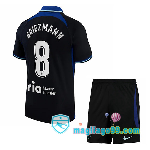 Magliago - Passione Maglie Thai Affidabili Basso Costo Online Shop | Maglia Atletico Madrid (Griezmann 8) Bambino Seconda Nero 2022/2023