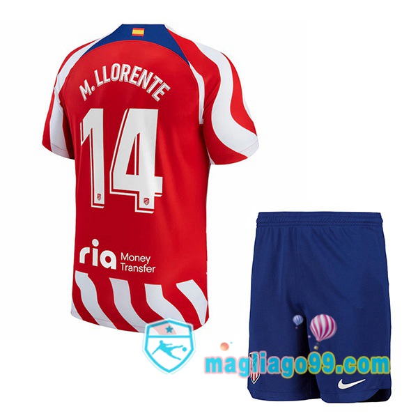 Magliago - Passione Maglie Thai Affidabili Basso Costo Online Shop | Maglia Atletico Madrid (M. Llorente 14) Bambino Prima Rosso 2022/2023