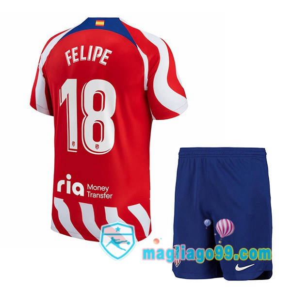 Magliago - Passione Maglie Thai Affidabili Basso Costo Online Shop | Maglia Atletico Madrid (Felipe 18) Bambino Prima Rosso 2022/2023