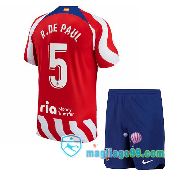 Magliago - Passione Maglie Thai Affidabili Basso Costo Online Shop | Maglia Atletico Madrid (R. De Paul 5) Bambino Prima Rosso 2022/2023