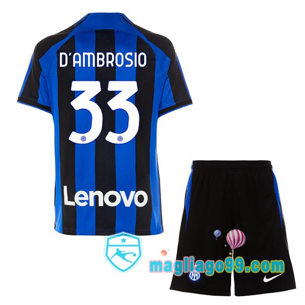 Magliago - Passione Maglie Thai Affidabili Basso Costo Online Shop | Maglia Inter Milan (D'AMBROSIO 33) Bambino Prima Nero Blu 2022/2023