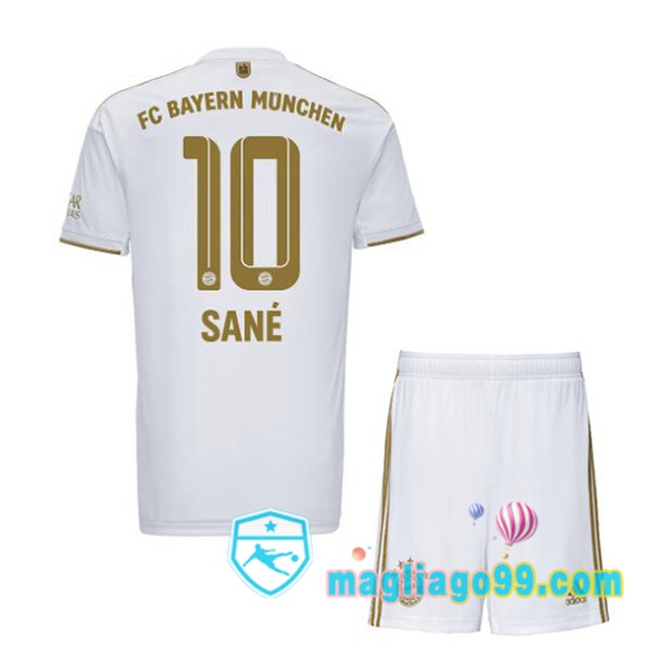 Magliago - Passione Maglie Thai Affidabili Basso Costo Online Shop | Maglia Calcio Bayern Monaco (Sané 10) Bambino Seconda Bianco 2022/2023