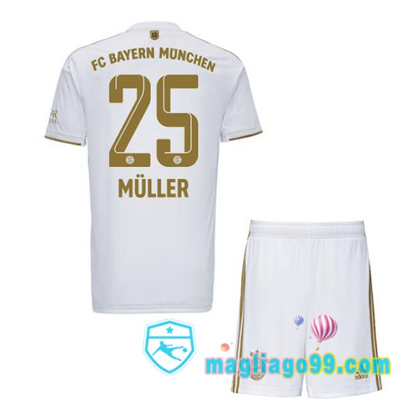 Magliago - Passione Maglie Thai Affidabili Basso Costo Online Shop | Maglia Calcio Bayern Monaco (Müller 25) Bambino Seconda Bianco 2022/2023
