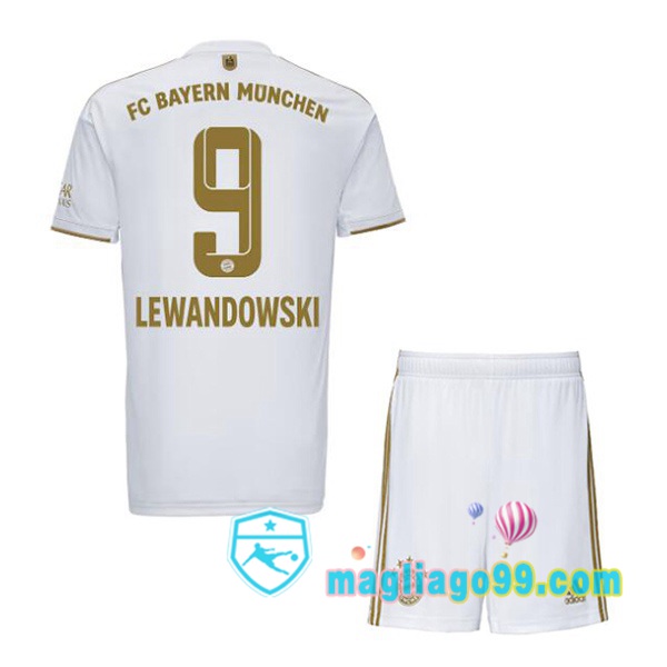 Magliago - Passione Maglie Thai Affidabili Basso Costo Online Shop | Maglia Calcio Bayern Monaco (Lewandowski 9) Bambino Seconda Bianco 2022/2023