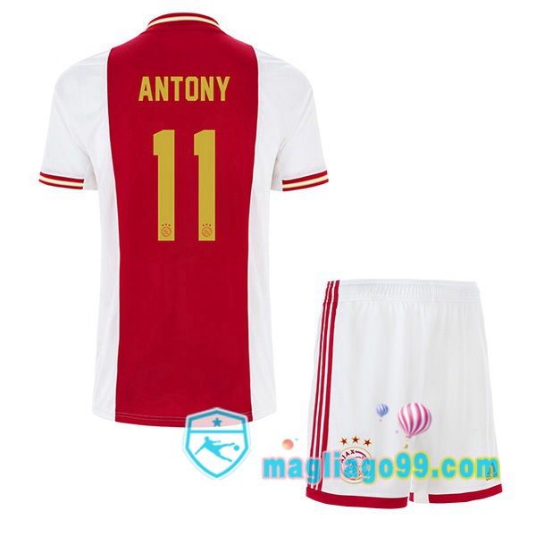 Magliago - Passione Maglie Thai Affidabili Basso Costo Online Shop | Maglia Calcio AFC Ajax (Antony 11) Bambino Prima Bianco Rosso 2022/2023